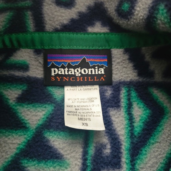 Patagonia Synchilla Snap-T Fleece Montana Siete Green Geometric Print Mens XS